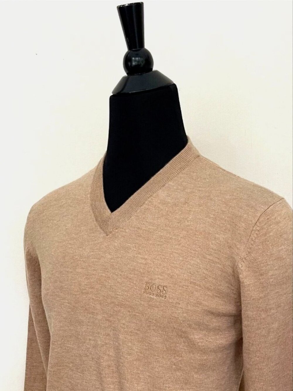BOSS Men’s Wool-Blend V-Neck Sweater Beige Taupe Size S NWT